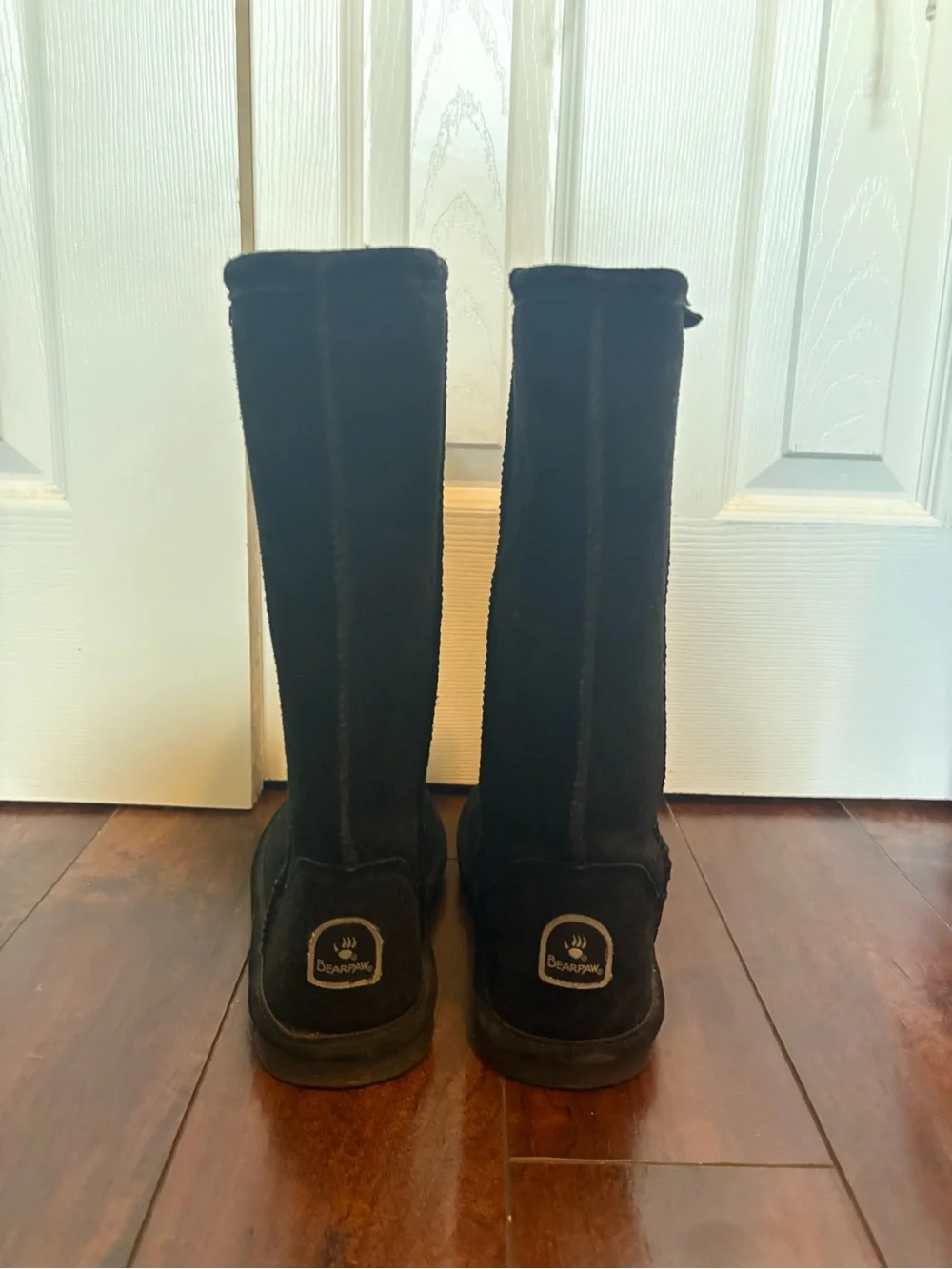 BearPaw Black Tall Suede Shearling-Trim Boots